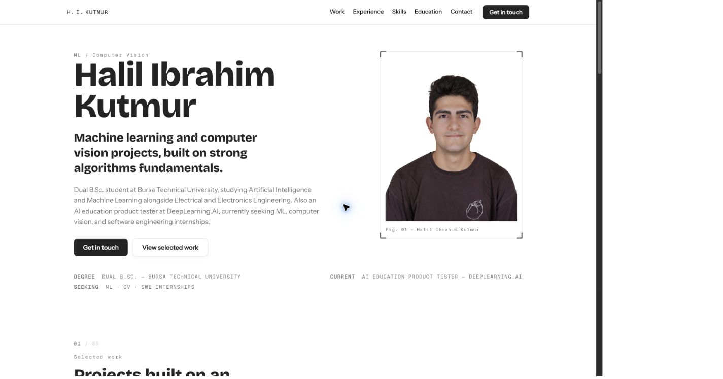 Halil Ibrahim Kutmur's live portfolio homepage