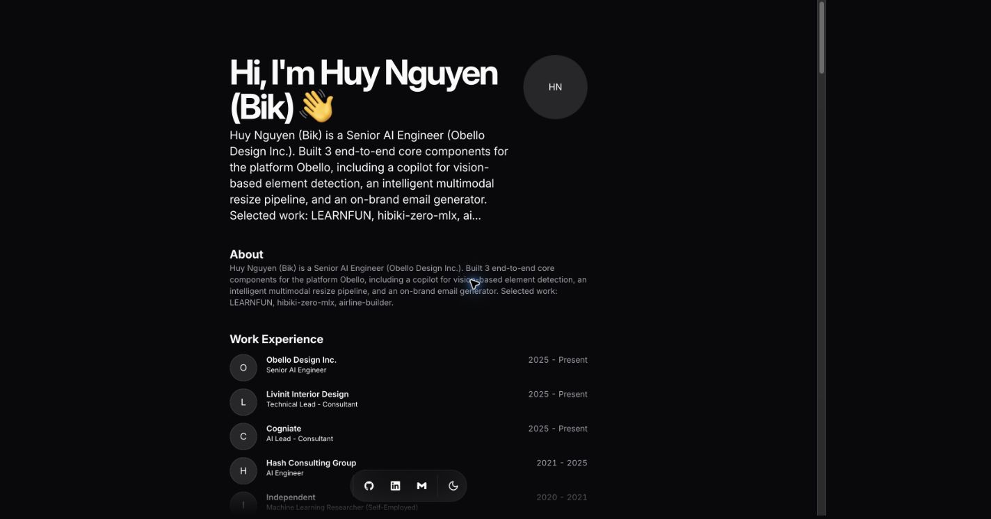 Huy Nguyen's live portfolio homepage