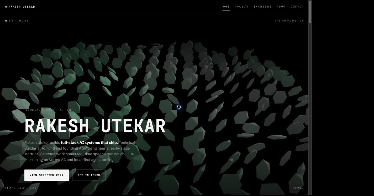 Rakesh Utekar's live portfolio homepage