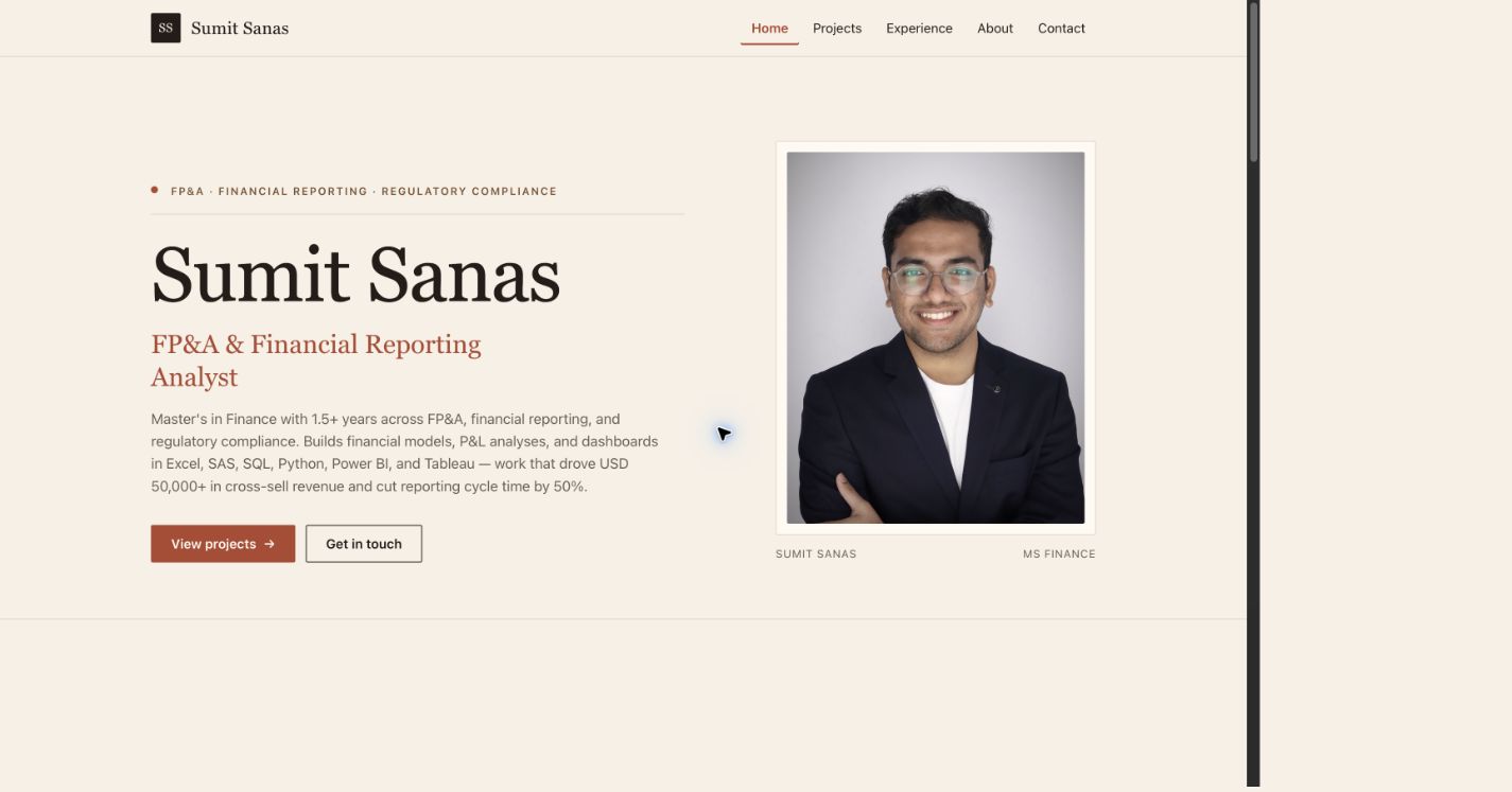Sumit Sanas's live portfolio homepage